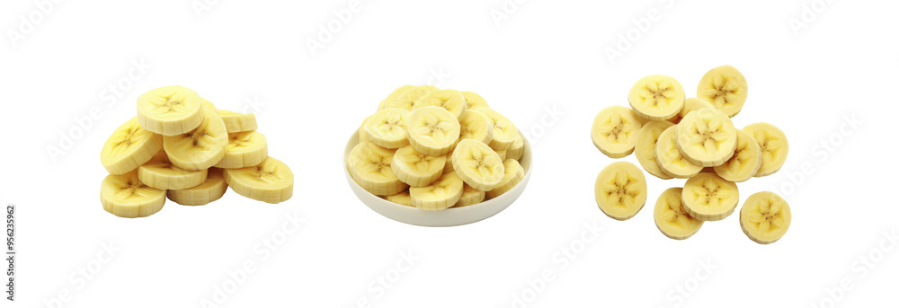 Sliced banana pieces isolated on transparent background Sliced banana pieces isolated on transparent background