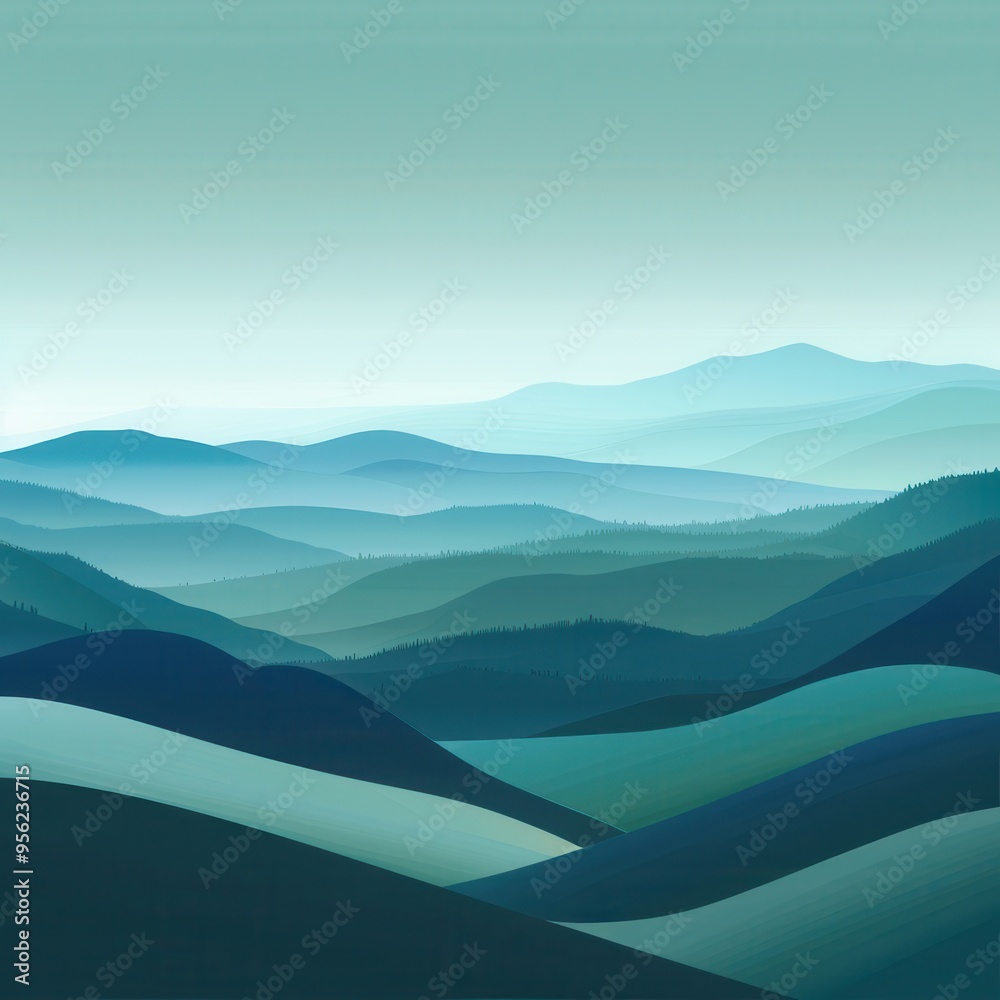 Abstract Landscape with Foggy Blue Mountains Abstract Landscape with Foggy Blue Mountains
