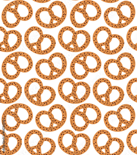 Seamless pattern with bretzels. Vector colorful background with bakery products in flat style