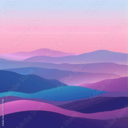 Abstract Landscape of Purple, Blue, and Pink Hills