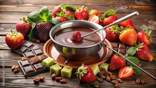 Aerial view of gourmet chocolate fondue