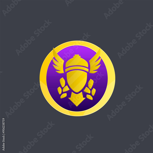 Coin Medal Achievement Icon Badge Golden Game UI Logo Element Valkyrie Golden Metal Isolated Vector Design