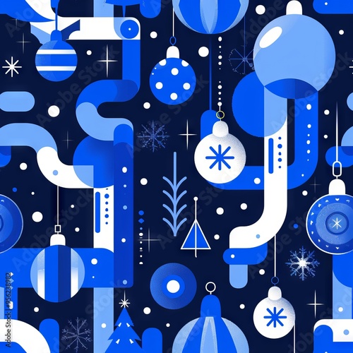 Playful Blue Geometric Holiday Ornaments with Abstract Shapes photo