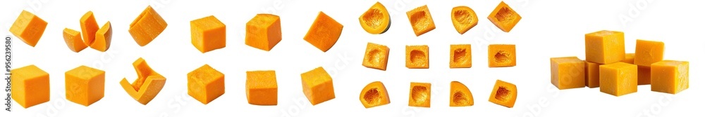 An isolated pumpkin cube, loaded with depth of field, isolated on a white background An isolated pumpkin cube, loaded with depth of field, isolated on a white background