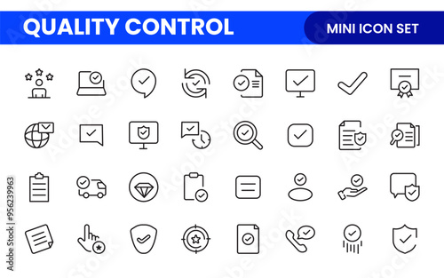 Quality Control line icon set. Included the icons as inspect, QA, qualify, quality control, check, verify, and more.