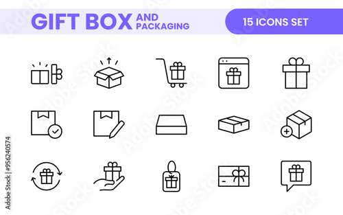 Elegantly Crafted Gift Box & Packaging Icon Set: Perfect for Celebrating Special Occasions, Events, and Holidays with High-Quality Icons that Enhance Branding, Digital Designs, and Print Media"