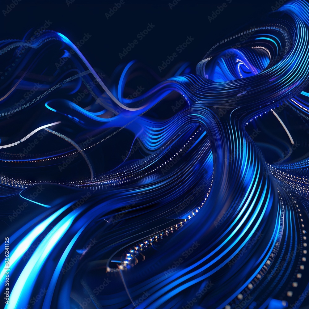 Abstract Metallic Blue 3D Sculpture with Curved Layered Design Abstract Metallic Blue 3D Sculpture with Curved Layered Design