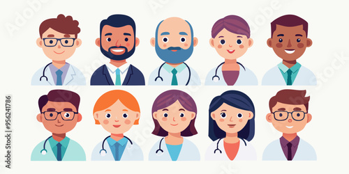 Doctors avatar set vector icon, Hospital man and women staff face vector illustration