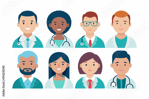 Doctors avatar set vector icon, Hospital man and women staff face vector illustration