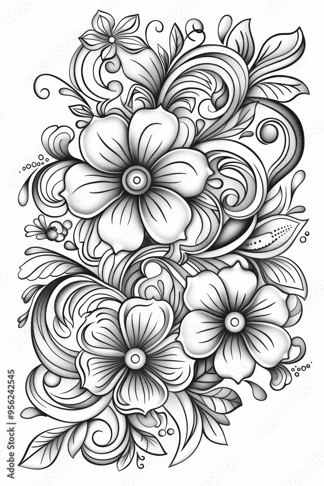 Ornate Black and White Floral Design