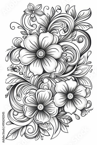 Ornate Black and White Floral Design