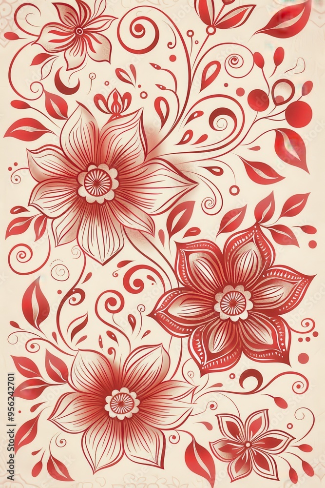 Red Floral Pattern Background Red Floral Pattern Background