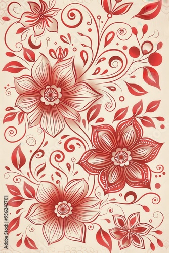 Wallpaper Mural Red Floral Pattern Background Torontodigital.ca