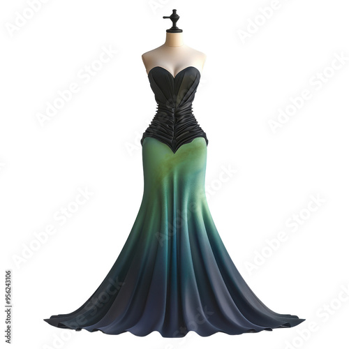 Elegant evening gown with a stylish ombre design, perfect for formal events and fashion showcases.