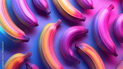 3D illustration of a neon colors banana
