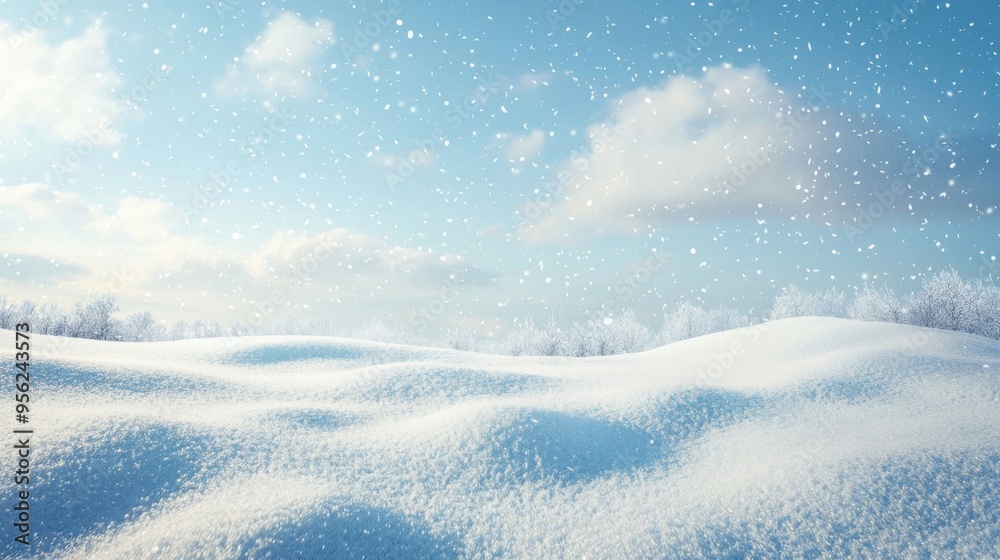 A Tranquil Winter Wonderland With Gentle Snowflakes Falling Over a Peaceful Snowy Landscape Under a Clear Blue Sky A Tranquil Winter Wonderland With Gentle Snowflakes Falling Over a Peaceful Snowy Landscape Under a Clear Blue Sky