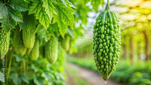 Bitter melon tree in garden with shallow depth of field photo