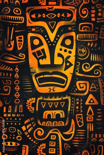 Abstract Tribal Pattern with Orange and Black Colors