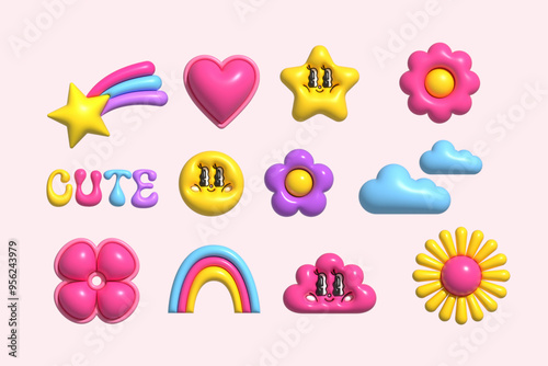 Colorful y2k inflated icon element vector illustration