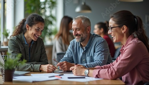 Freundliches Business-Meeting: Kollegen bei einer produktiven Zusammenarbeit im Büro