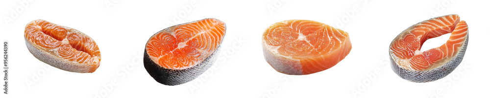 Fresh raw salmon, trout, steak, isolated on white background, full depth of field Fresh raw salmon, trout, steak, isolated on white background, full depth of field