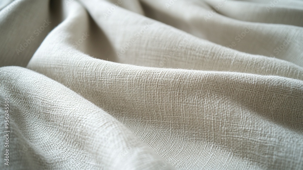 Close-up of Wrinkled Light Beige Fabric with Textured Surface Close-up of Wrinkled Light Beige Fabric with Textured Surface