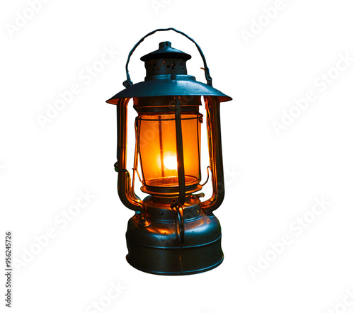old oil lamp isolated on a white PNG background
