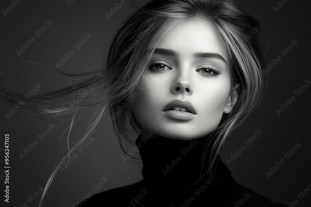 Fototapeta premium Elegant black and white fashion portrait of woman in ballet style.