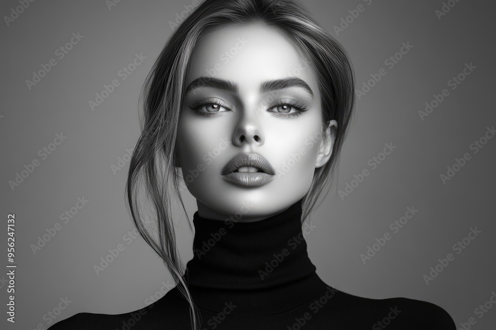 Elegant black and white fashion portrait of woman in ballet style.
