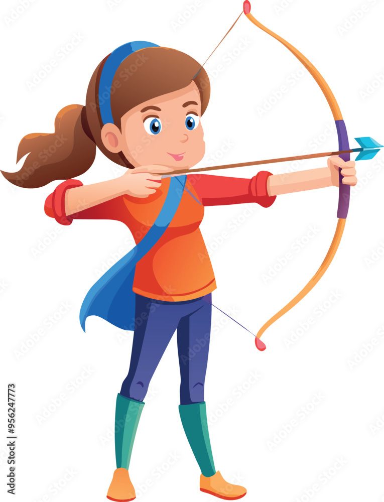 Young woman archer taking aim with bow and arrow- Young woman archer taking aim with bow and arrow-