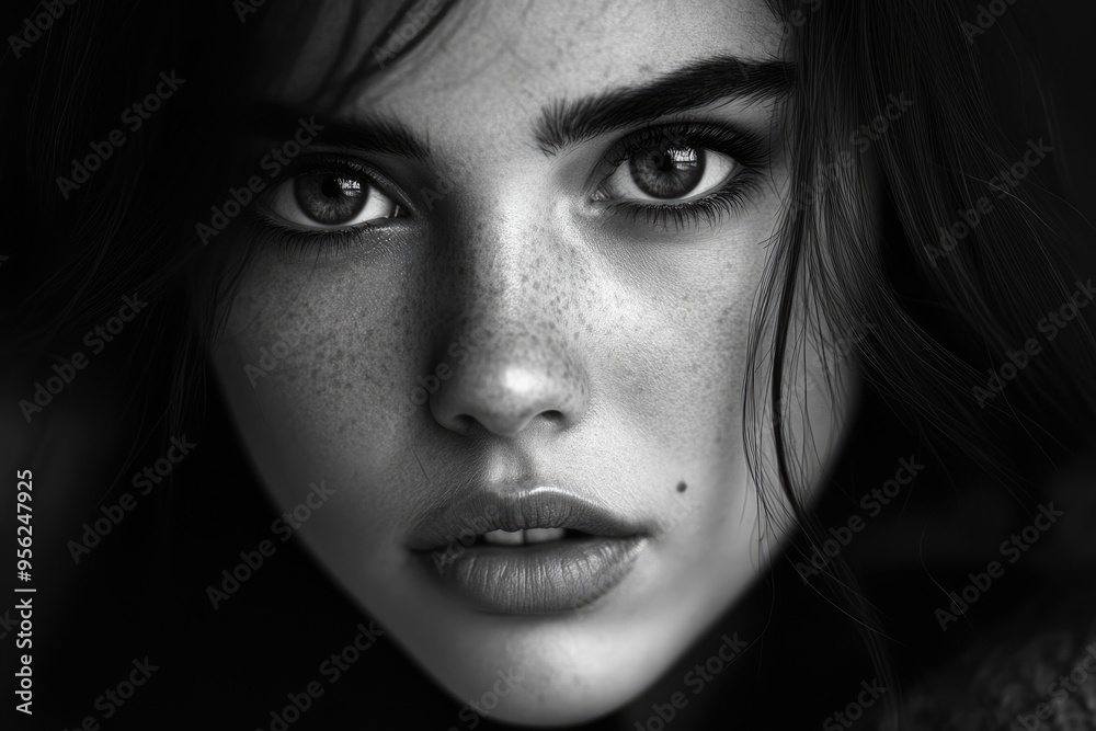 Beautiful girl in high contrast black and white portrait. Beautiful girl in high contrast black and white portrait.