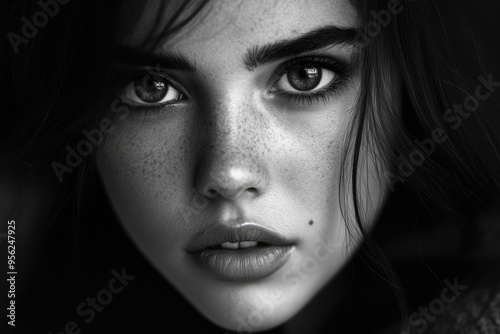 Beautiful girl in high contrast black and white portrait.