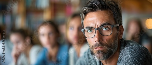 adult looking concerned in a group therapy session 