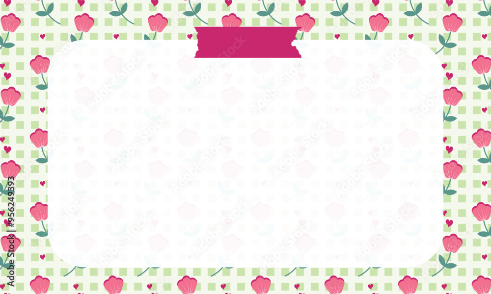 Sweet pink flowers and tiny heart grid poster notepad background. Beautiful flowers seamless pattern. Sweet pink flowers and tiny heart grid poster notepad background. Beautiful flowers seamless pattern.