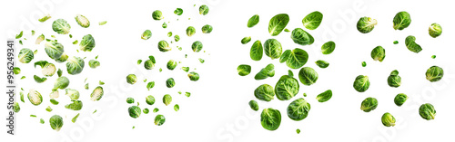 A falling Brussel sprout isolated on a white background and in full depth of field photo