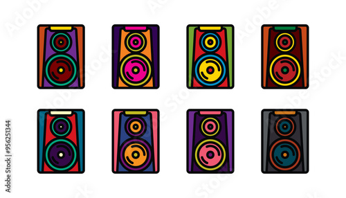 Original vector icon set in vintage style. Large music speaker.