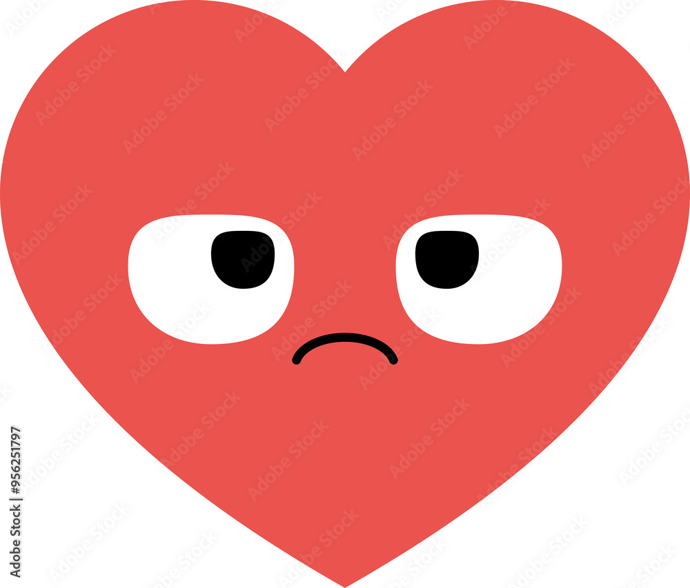 Boring red heart cartoon characters. Flat design illustration. Boring red heart cartoon characters. Flat design illustration.