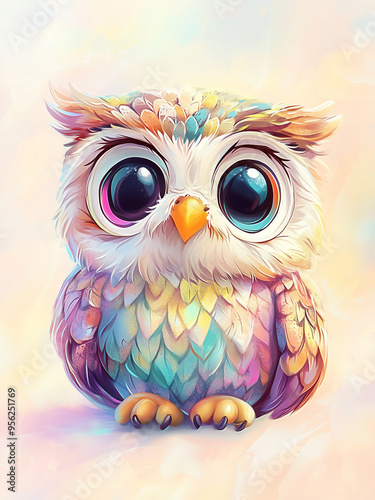 Cute Colorful Cartoon Owl Illustration photo