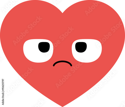 Boring red heart cartoon characters. Flat design illustration.