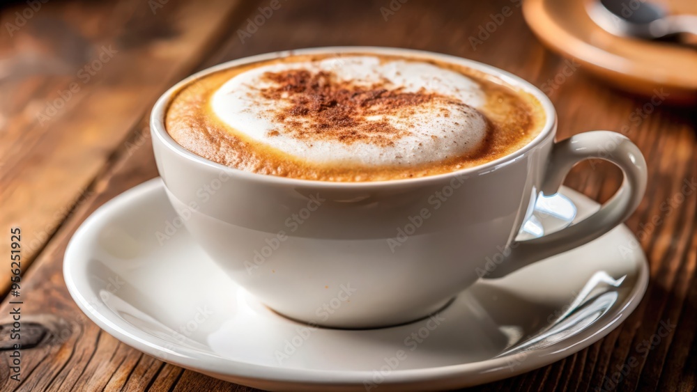 Fototapeta premium A Cup of Cappuccino with Cinnamon on a Wooden Table