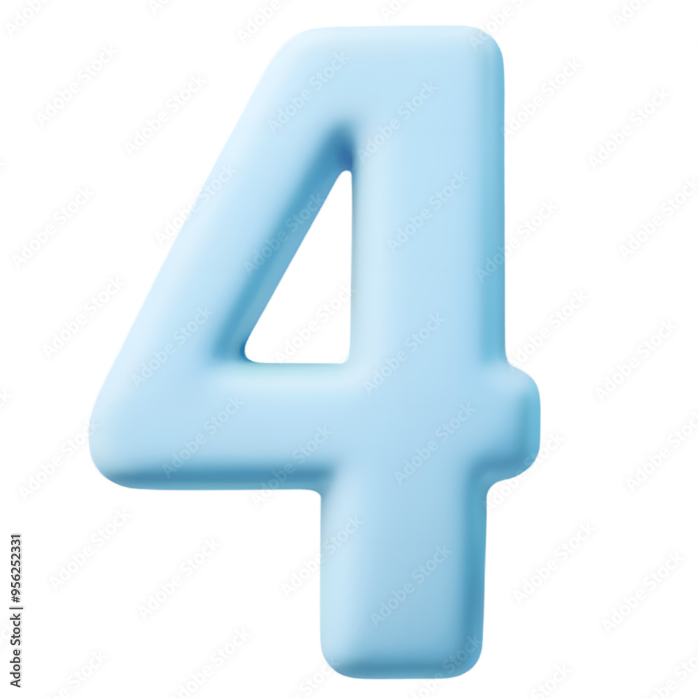 Blue pastel number 4 isolated on transparent background. png