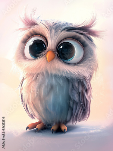 Cute Cartoon Owl with Big Eyes and Soft Feathers