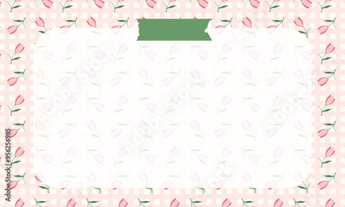 Cute kawaii seamless tulip flower grid poster notepad background