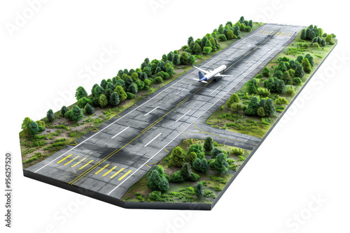 Aerial view of a small airport runway with surrounding greenery, showcasing a calm and natural environment.