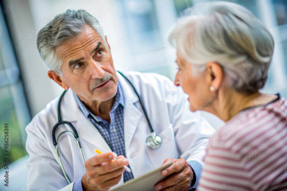 Senior Doctor Explaining Medical Information To A Patient. Healthcare, Medicine, Consultation.