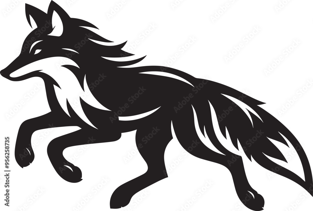 Fox animal Silhouette isolated on white background Minimalist fox vector illustration