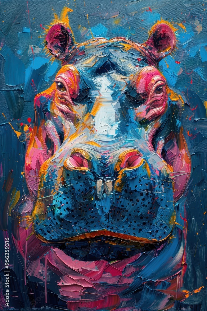 Fototapeta premium Abstract Oil Painting of a Hippopotamus Head