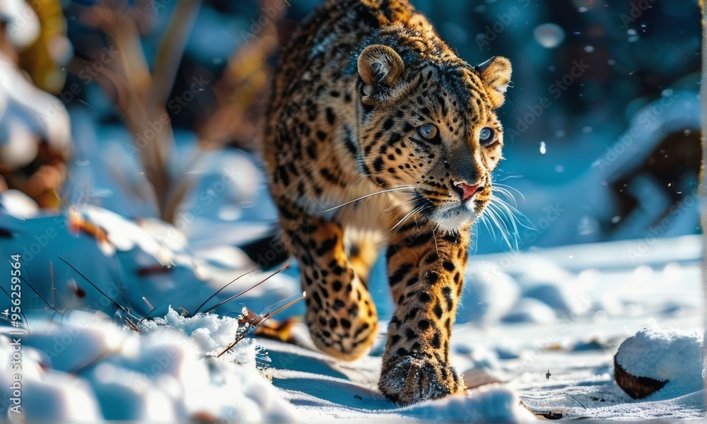 Fototapeta premium Amur Leopard in Vibrant Sunset Light