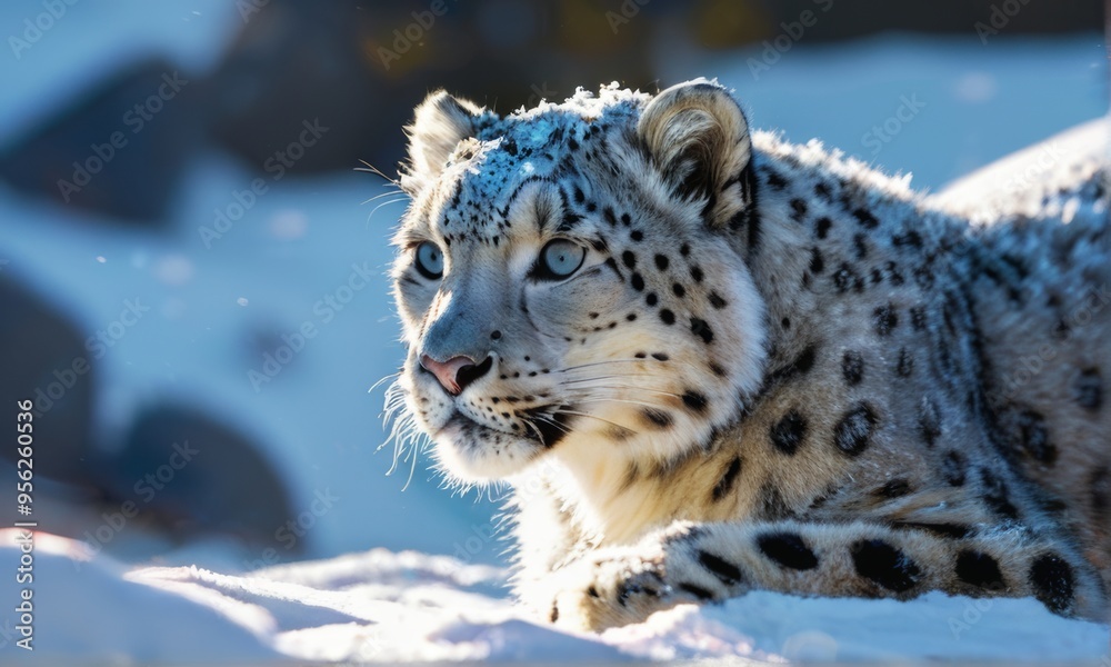 Fototapeta premium Snow Leopard Resting in Winter