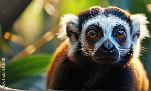 Blue-eyed Black Lemur Close-up with Expressive Eyes photo